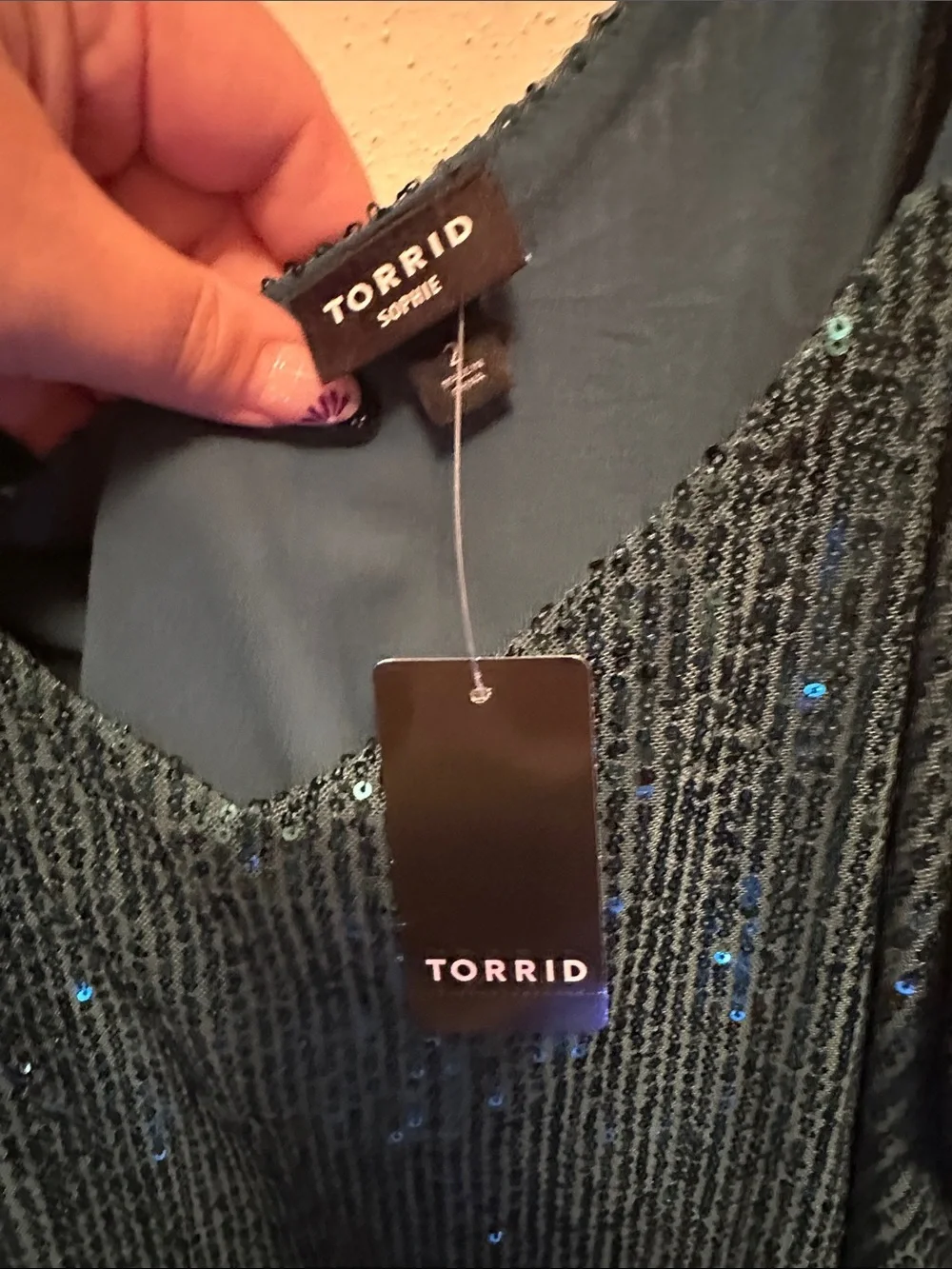 torrid Teal Sequin Velvet V-Neck Cami